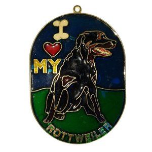 Vintage 1990s Handmade Stained Glass I love my Rottweiler Suncatcher Ornament